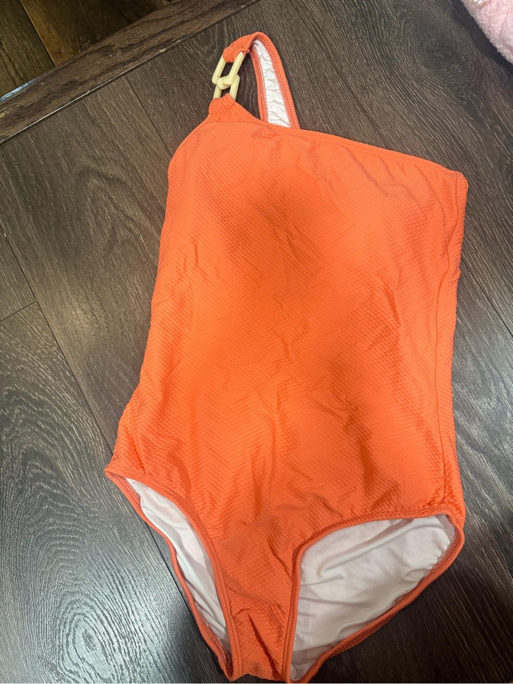 One-Shoulder Orange Textured One-Piece Swimsuit
